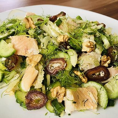 Fennel and Cucumber Salad with Salmon and Dates